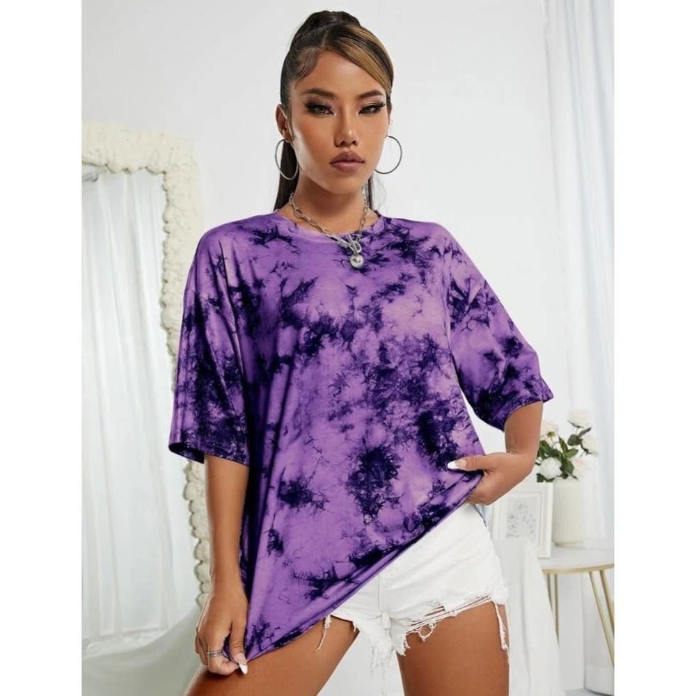 Purple Black Tie Dye Drop Shoulder Tee - Picture 6 of 7